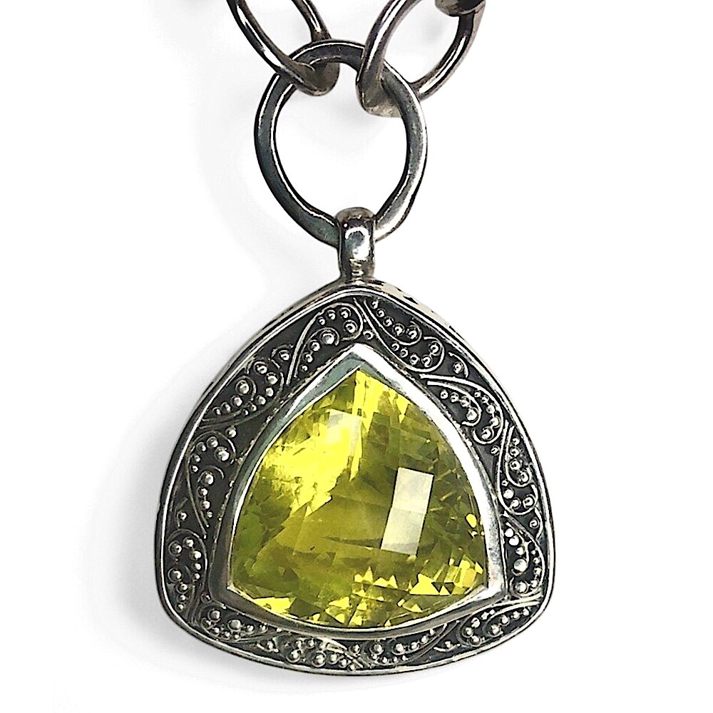 LOIS HILL Yellow Topaz Trillion Cut Sterling Silver Pendant Open Link Necklace